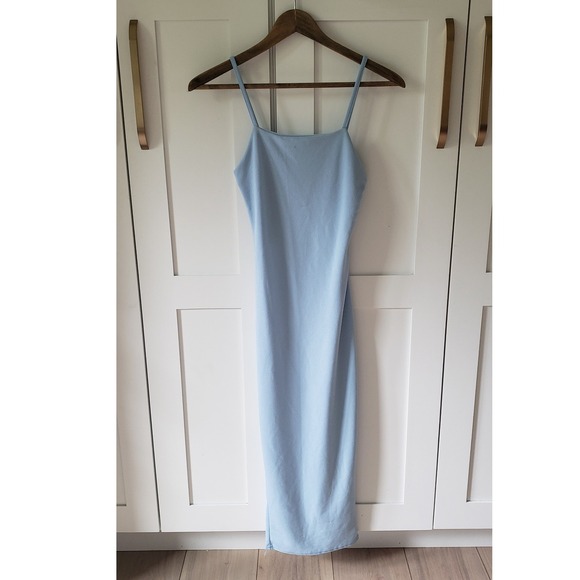 PrettyLittleThing Dress Womens 2 Blue Spaghetti Strap Bodycon Midi Slip - Picture 1 of 3